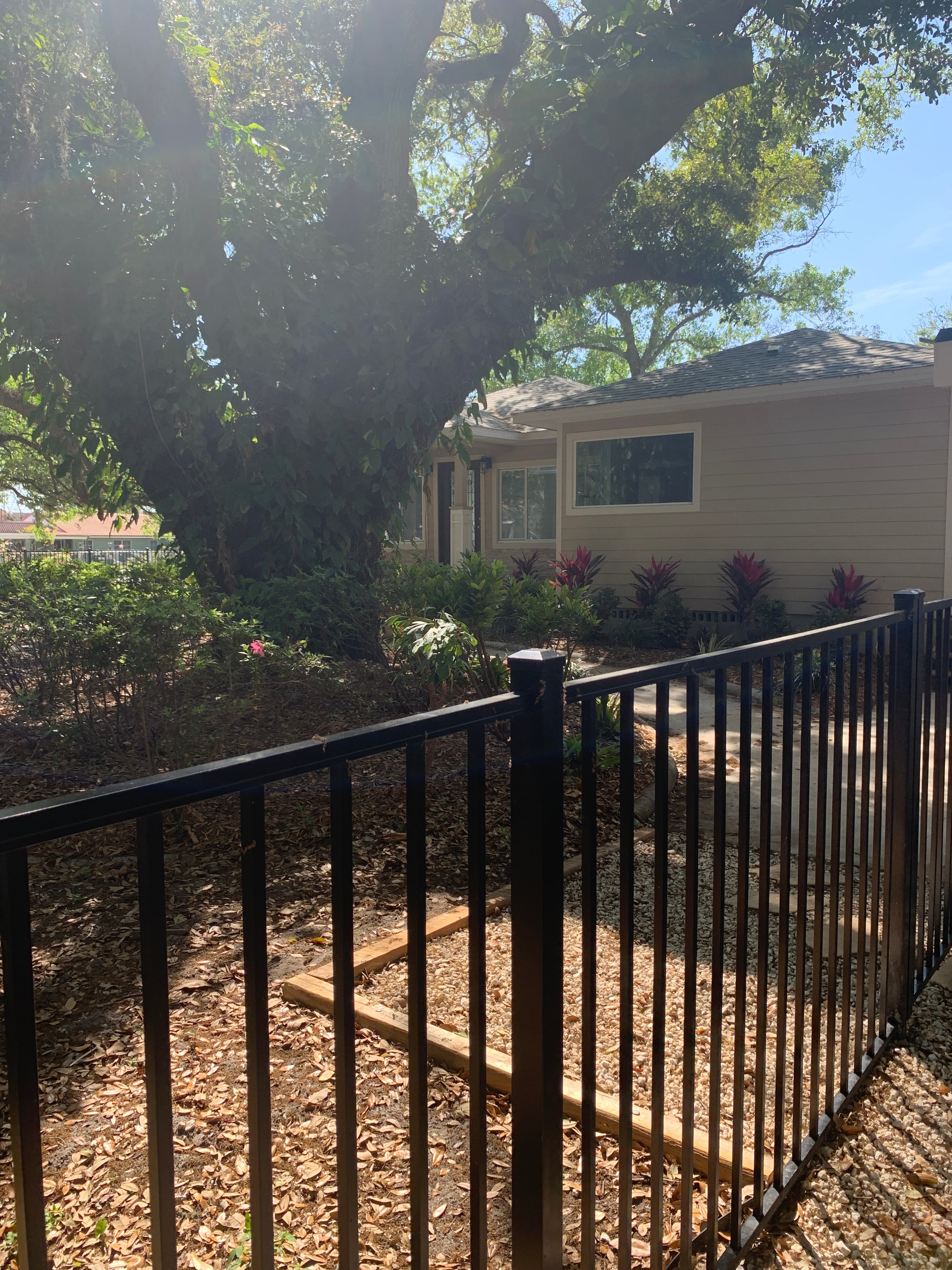 Custom iron fence and gate on property line — Blue Diamond Building, Jacksonville